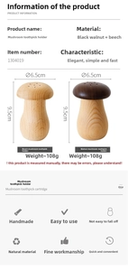 Detailed dimensions of handmade mushroom toothpick holder in black walnut and beech wood