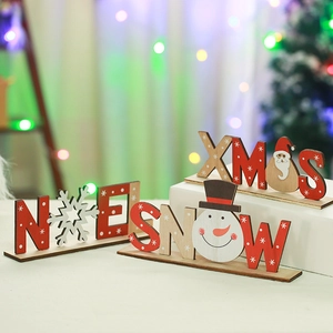 Three-piece Christmas wooden NOEL SNOW XMAS letter ornaments for festive tabletop decor