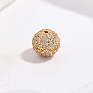 Golden S925 sterling silver ball bead with sparkling zircon crystals for DIY jewelry