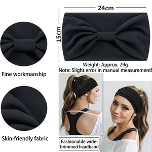 Elastic wide black headband for women yoga and sports 24x15cm soft fabric hair wrap