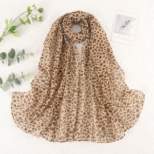 Leopard print chiffon scarf for women, lightweight long silk feel neck wrap on lace cloth