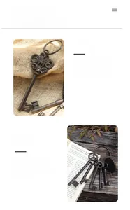 Detailed macro view showing the rustic antique bronze finish of cast iron skeleton keys