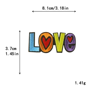 Rainbow LOVE embroidery DIY iron-on patch for clothing with detailed size measurements