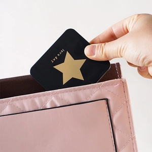 Portable mini square double-sided mirror in black with gold star and love day print