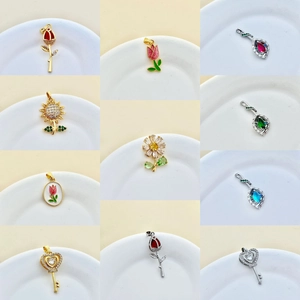 Flower Heart Key Waterdrop Pendants Charms Alloy Zircon Rhinestone Enamel DIY Jewelry Making Necklace Bracelet Accessories
