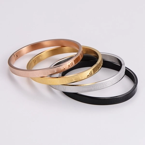 Four-color punk Roman numeral stainless steel bangles set in gold, rose gold, silver and black