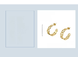 Detail view of 18K gold plated stainless steel C-shape earrings with chain texture