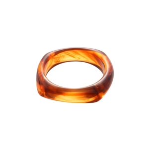 Amber tortoiseshell resin bangle with irregular geometric square design and marble texture