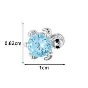 S925 sterling silver turtle stud earring with blue heart and arrow cut zircon stone