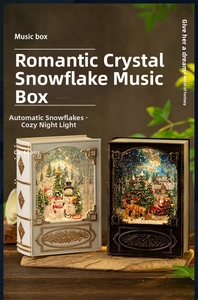 Retro Christmas book music box featuring auto-snowfall and soft night light function
