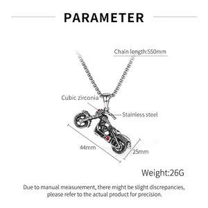Spécifications du pendentif moto vintage en acier inoxydable avec zircon rouge
