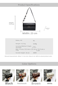 Detailed size specifications and material chart for the vintage 2024 women shoulder bag