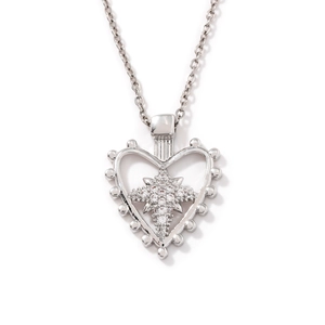 Elegant silver heart pendant necklace with sparkling starburst zircon center stone