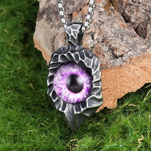 Gothic Purple Evil Eye Pendant Necklace Stainless Steel Punk Hip Hop Vintage Jewelry For Men Women