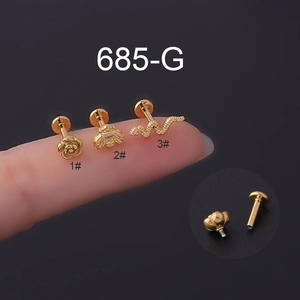 Stainless Steel Internally Threaded Labret Studs Flower Bee Snake Shapes Flat Back Piercing Jewelry For Ear Cartilage