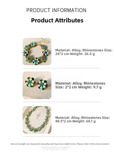 Detailed view of vintage flower jewelry set with dimensions and weights for women