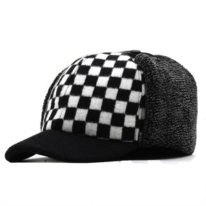 Winter checkered baseball cap with ear flaps and warm fleece lining for cold weather