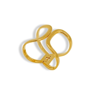 Minimalist 18K gold plated hollow wavy geometric bangle with spring hinge closure