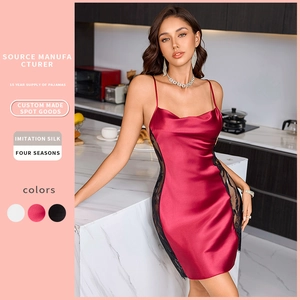Nuisette Sexy En Satin Pour Femmes Pyjama En Satin Imitation Avec Dentelle Florale Patchwork Camisole Dos Nu Col Bénitier