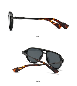 Detailed side and back views of aviator sunglasses with tortoiseshell temples