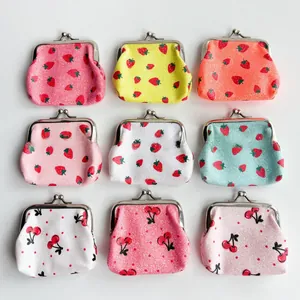 Glittery fruit print coin purses with strawberry and cherry patterns in nine colors
