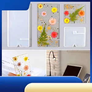 DIY Epoxy Resin Phone Holder Silicone Mold Set Rectangle Desktop Mobile Stand Bracket Casting Molds For Home Office Craft