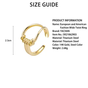 Anillo ajustable de cuerda trenzada en acero inoxidable chapado en oro mujer