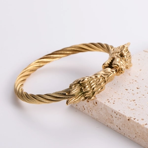 18k gold plated stainless steel dragon head twist cuff bracelet for women and men