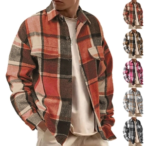 Giacca Camicia A Quadri Da Uomo Manica Lunga Flanella Texture Lanosa Casual Vintage Con Tasche Sul Petto