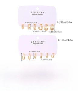 Detailed size chart for gold copper hoop earring sets with diameter measurements in cm