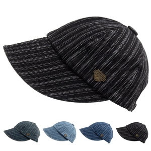Vintage Striped Newsboy Cap For Women Cotton Denim Beret Hat With Metal Badge Retro Casual Sun Protection Peaked Cap