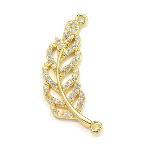 Exquisite 18k gold plated copper leaf pendant with shimmering zircon pavé stones