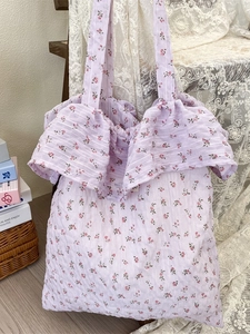 Sac fourre-tout à fleurs avec volants en mousseline violet clair pour femmes et étudiantes