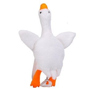 Cute white goose plush backpack with adjustable straps and soft fuzzy texture