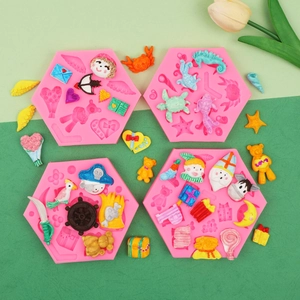 Rosa sechseckige Silikonformen mit Piratenbären, Meerestieren und Schatzkisten-Motiven