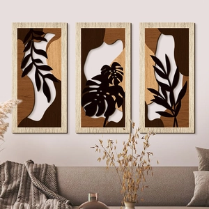 Bohemian Wooden Wall Art Decor Hollow Out Leaf Design Abstract Geometric Pattern High Definition Printing Hanging Plaque