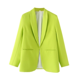 Blazer femme vert citron minimaliste, style décontracté ample avec revers et manches