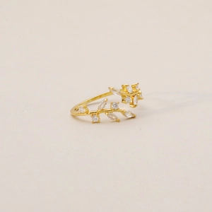 Blatt Offener Ring Kupfer Mit Zirkon Verstellbar Rebe Design Elegant Minimalistischer Modeschmuck Geschenk
