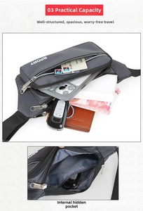 Detail view of spacious multi-layer zipper compartments and internal hidden pocket