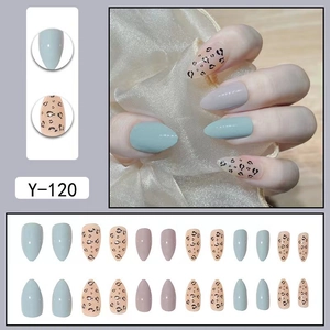 Faux Ongles Forme Amande Imprimé Léopard Nude Bleu Violet Couverture Complète Longs Ongles Artificiels Pour Femmes Filles