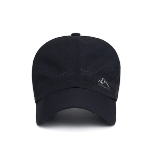 Men's black quick-dry mesh baseball cap with laser-cut holes and mountain logo