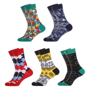 Mid-calf cotton socks for men featuring geometric math, chemistry, and puzzle prints