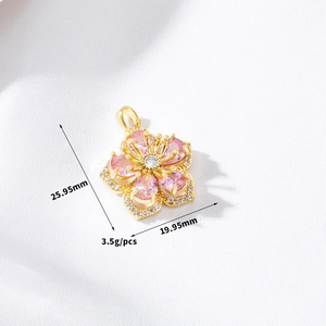 Detail showing dimensions of pink zircon flower pendant 25.95mm high and 3.5g weight
