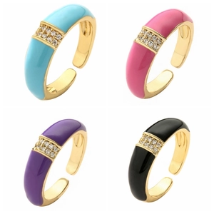 Enamel Adjustable Open Ring Copper Gold Plated Micro Pave Zircon Fashion Jewelry Gift For Women