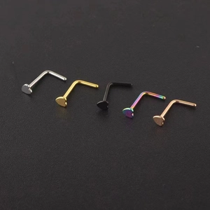 Set of five stainless steel heart L-shaped nose studs in silver gold black rose gold and rainbow