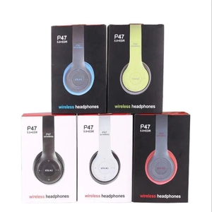 P47 wireless Bluetooth 5.0 headphones set in five vibrant colors with retail packaging