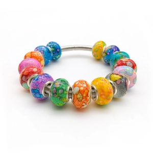 Ink-painted resin beads with marble texture on metal bracelet core for DIY jewelry