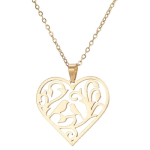 Collier Pendentif Cœur Oiseau Branche Acier Inoxydable Ajouré Bijoux De Mode Minimalistes Pour Femmes