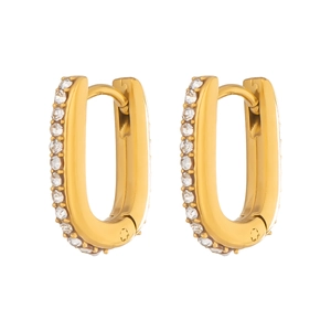 U-shaped 18K gold plated stainless steel hoop earrings with sparkling paved zircons