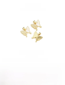 Detailed 14x17mm gold-plated butterfly pendant with opal and zircon accents